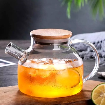 Заварювальний скляний чайник з бамбуковою кришкою для плити 1л Hell