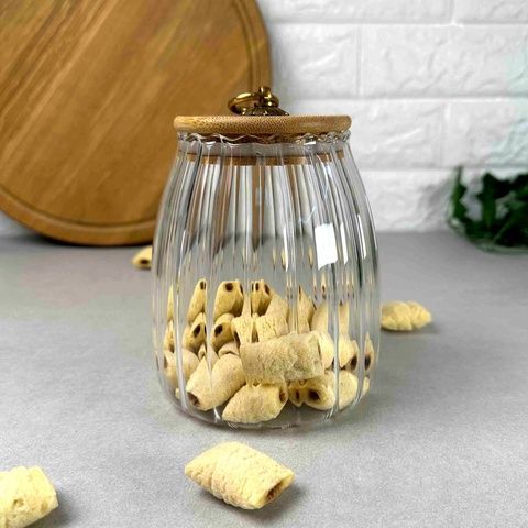 Скляна банка з бамбуковою кришкою 1л з кільцем на кришці Wave GK