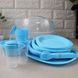 Набір блакитного пластикового посуду для пікніка в контейнері на 4 персон 34 предмета