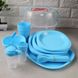Набор голубой пластиковой посуды для пикника в контейнере на 4 персон 34 предмета