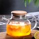 Заварювальний скляний чайник з бамбуковою кришкою для плити 1л
