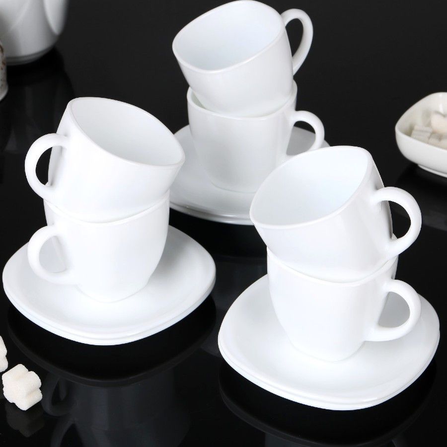 Чайний набір білий з квадратними блюдцями Luminarc CARINE White 6х200 мл Luminarc