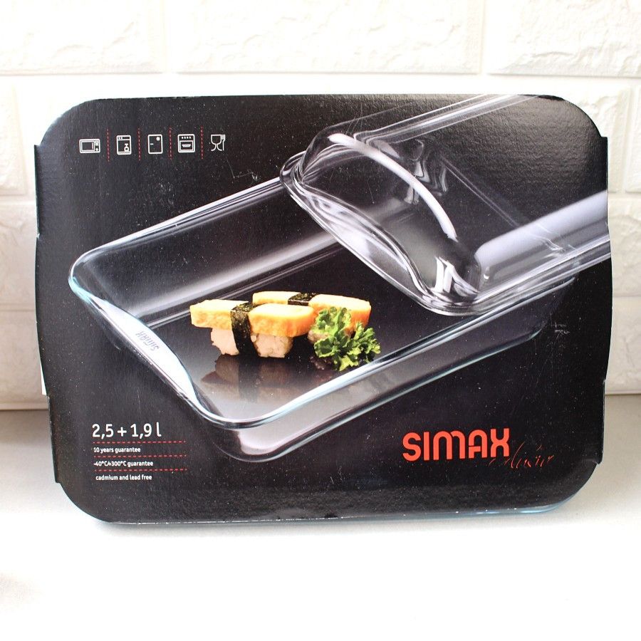 Большая стеклянная форма для духовки с крышкой 8.6л Simax Exclusive Simax