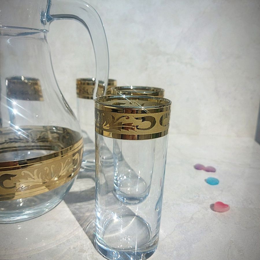 Глечик зі склянками з золотом 7 пр (EAV49-3934/402) Гусь Хрустальный
