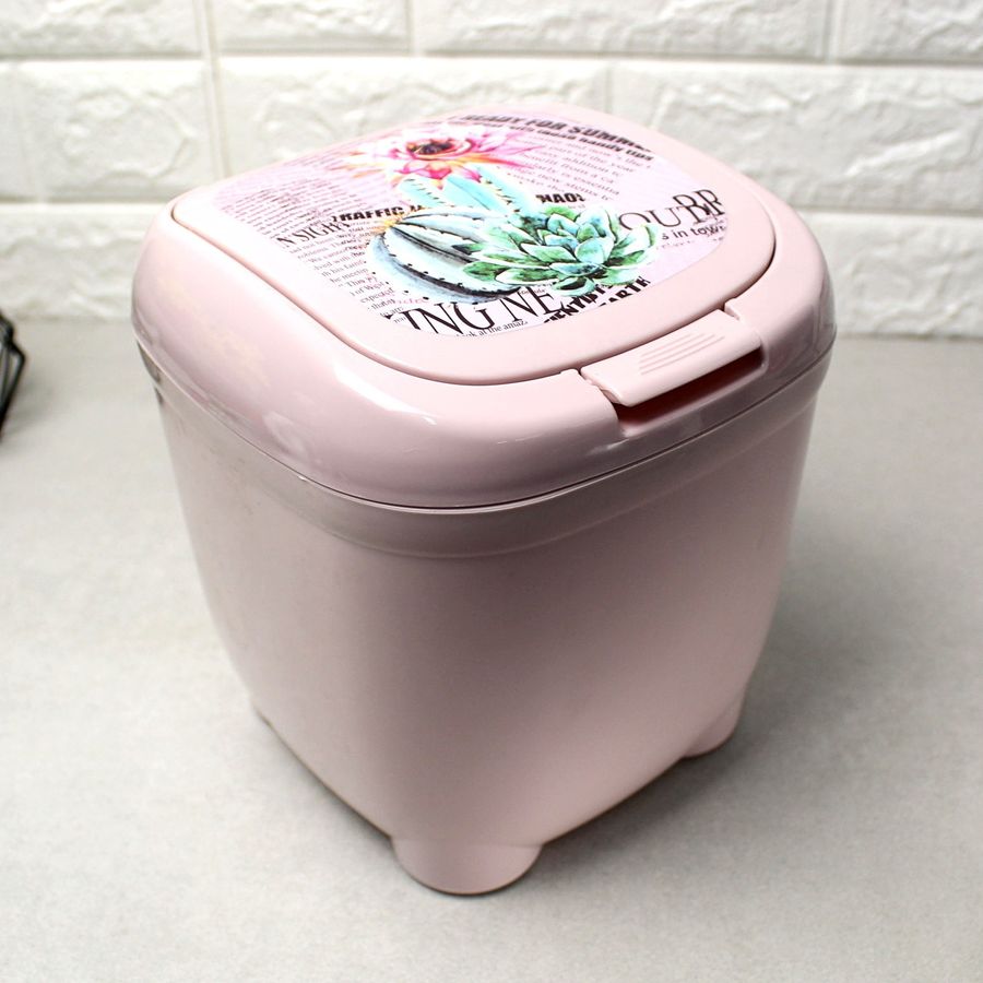 Розовое мусорное ведро с откидной крышкой 4 л Elif Plastik