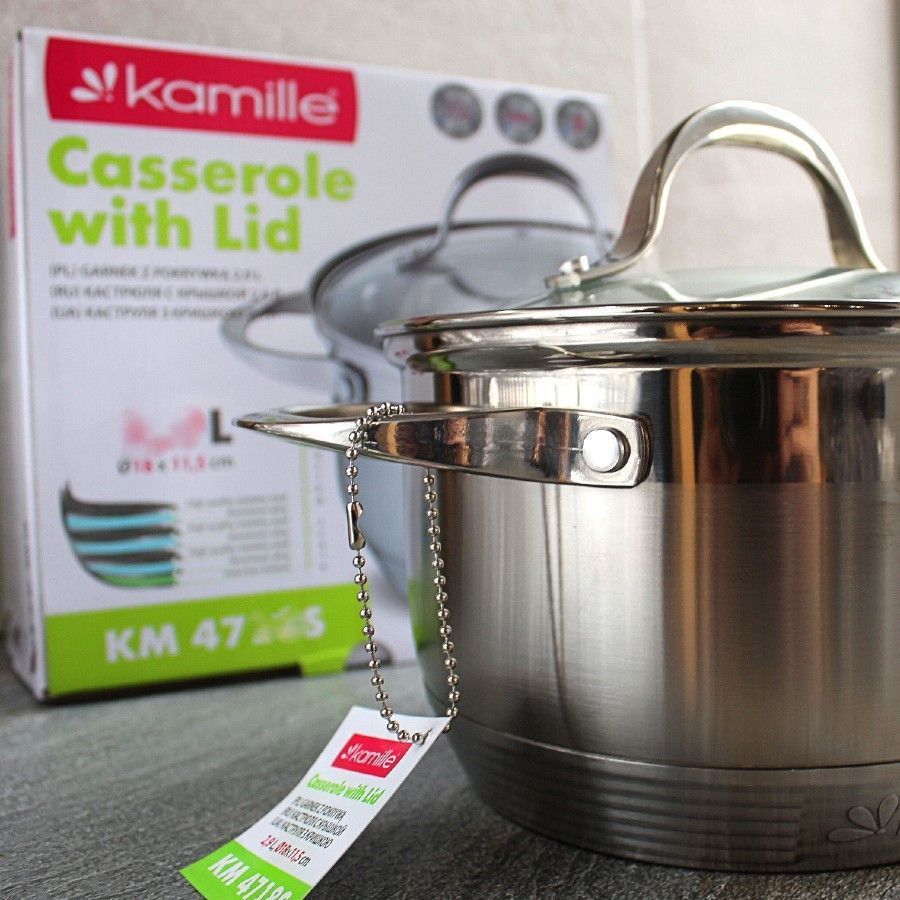 Кастрюля 3.3 л из нержавеющей стали с крышкой и 7-слойным дном Kamille