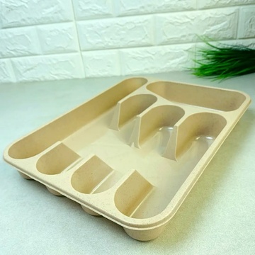 Кремовий пластиковий лоток для столових приладів на 5 секцій 26*34 см, Ламела Ламела