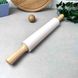 Большая силиконовая скалка для раскатки теста с деревянными ручками 42,5 см Молочная