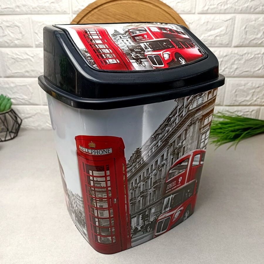 Декорированное пластиковое мусорное ведро и поворотной крышкой, Лондон 341 Elif Elif Plastik
