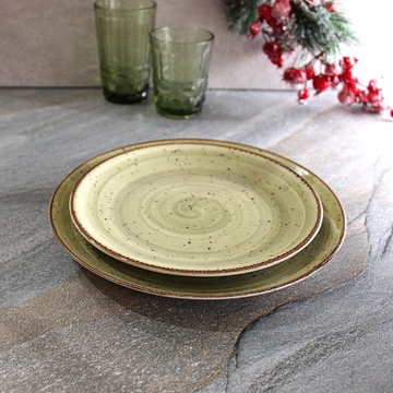 Обідня тарілка з порцеляни зелена Kutahya Porselen Corendon 210 мм (GR3021) Kutahya Porselen