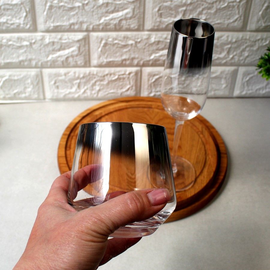 Набір низьких чорних склянок з гальванічним ефектом 2 шт, перламутрові склянки A-plus