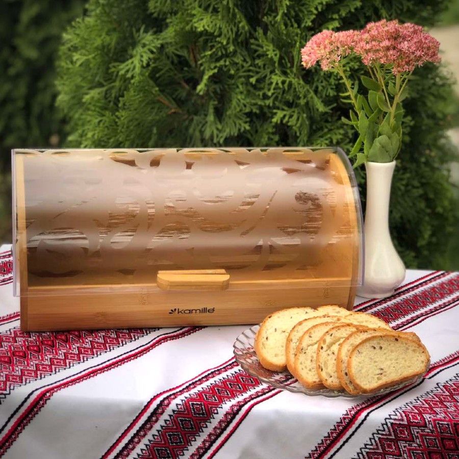 Бамбуковая откидная хлебница с полупрозрачной крышкой Kamille