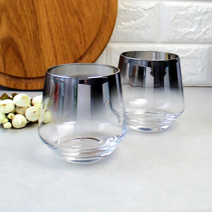 Набір низьких чорних склянок з гальванічним ефектом 2 шт, перламутрові склянки A-plus