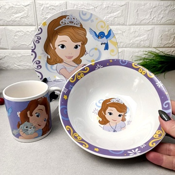 Порцеляновий дитячий посуд для дівчаток 3 предмети Принцеса Софія Hell