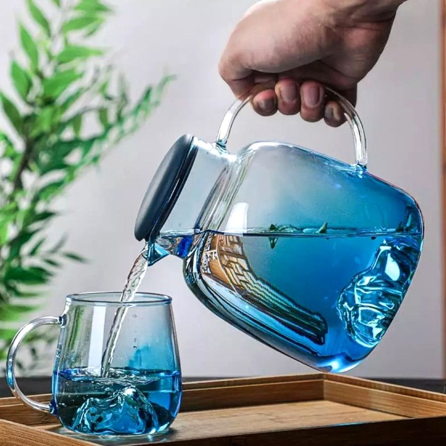Скляний чайник для заварювання 1,8 л Синій Крижані Гори для плити Hell