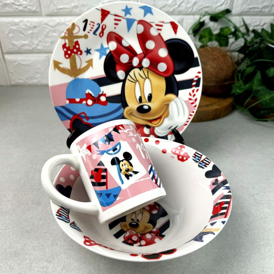 Детская посуда 3 предмета с мульт-героями Минни Маус Без бренда