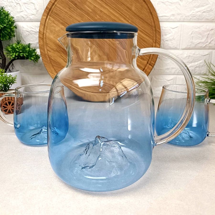 Стеклянный заварочный чайник 1,8л Синий Ледяные Горы для плиты Hell