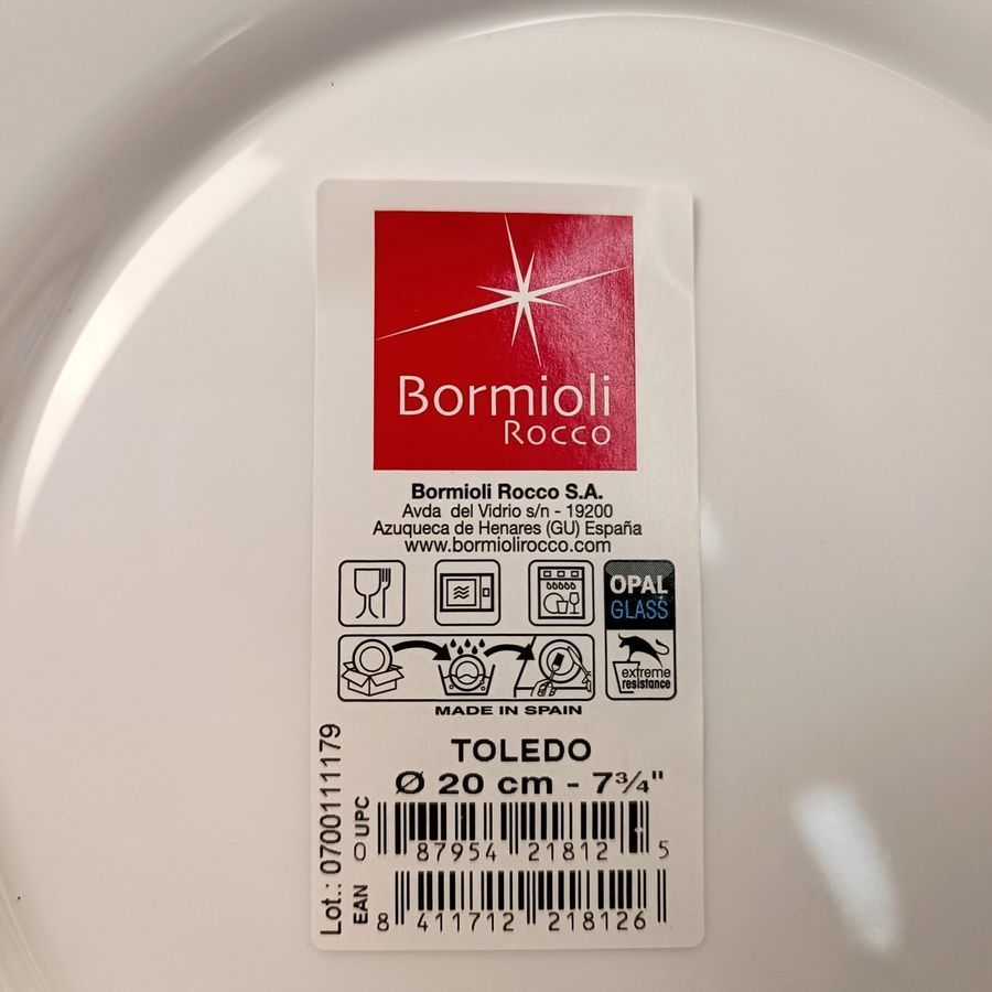 Плоская десертная круглая тарелка из стеклокерамики Bormioli Toledo 20 см Bormioli Rocco