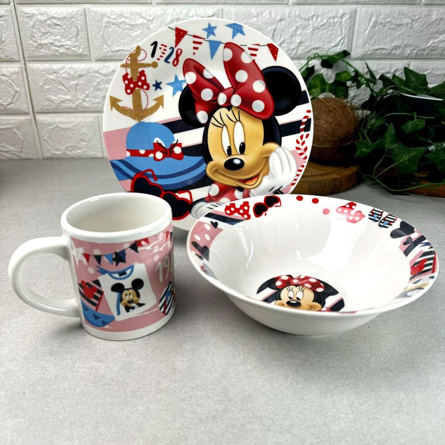 Детская посуда 3 предмета с мульт-героями Минни Маус Без бренда