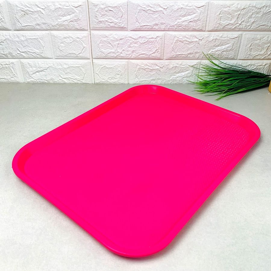 Великий пластиковий роздатковий піднос 44.5*34.5см рожевого кольору Hell