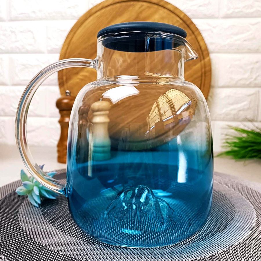 Стеклянный заварочный чайник 1,8л Синий Ледяные Горы для плиты Hell