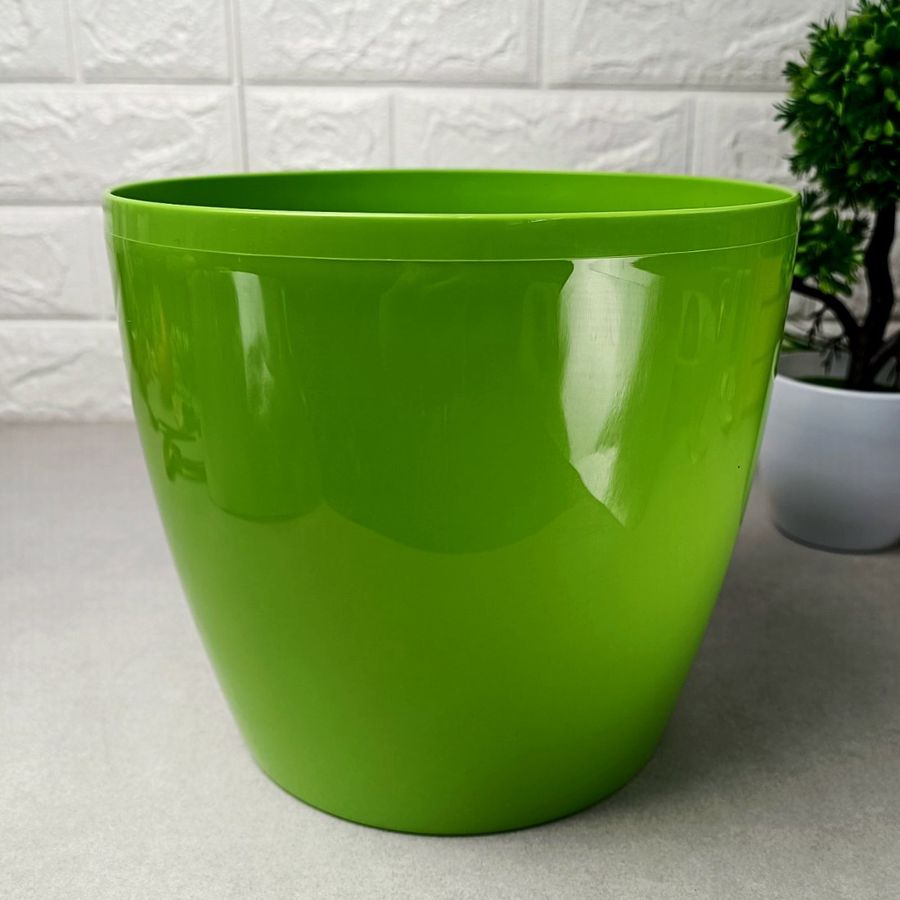 Зеленый вместительное цветочный вазон с гладкими стенками 21*18.5см 4.5л, Магнолия Ламела Ламела