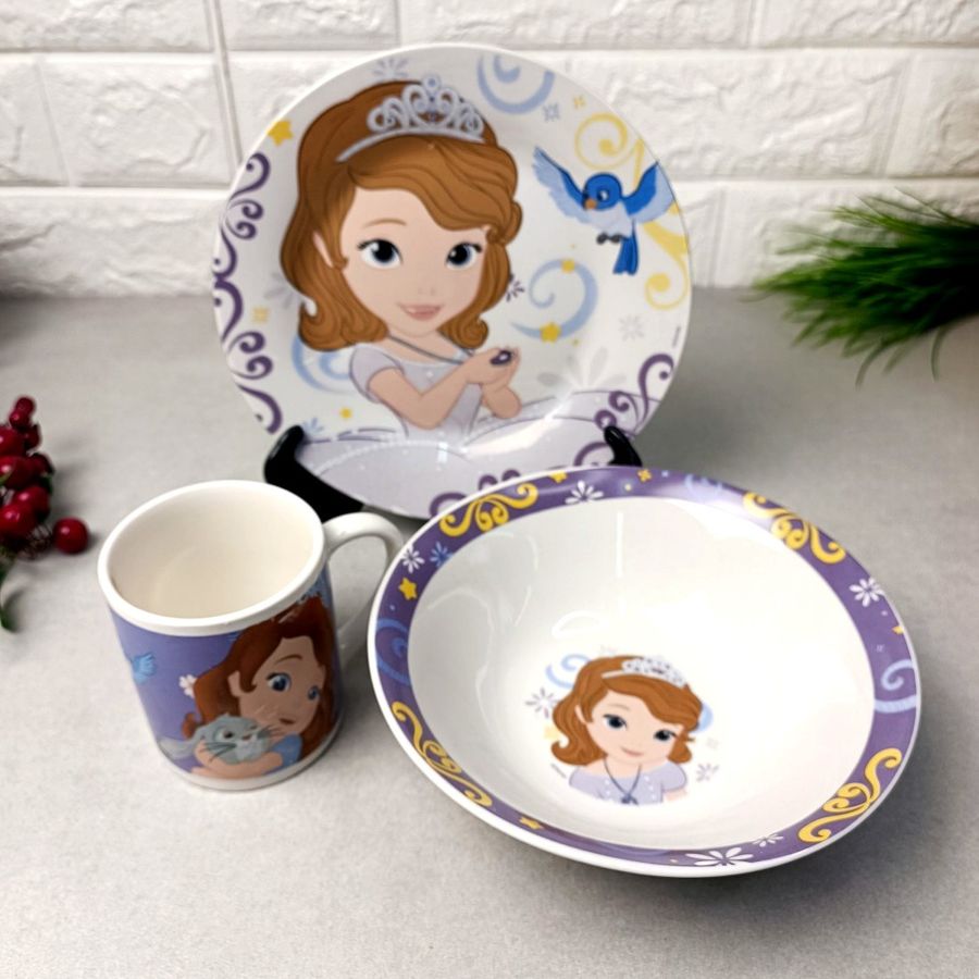 Порцеляновий дитячий посуд для дівчаток 3 предмети Принцеса Софія Hell