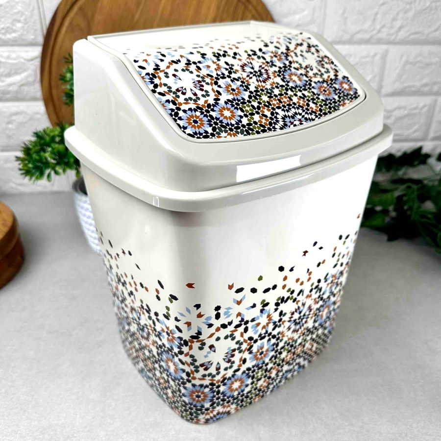 Пластиковое мусорное ведро с поворотной крышкой и декором "Мозаика" , 341 Elif Elif Plastik