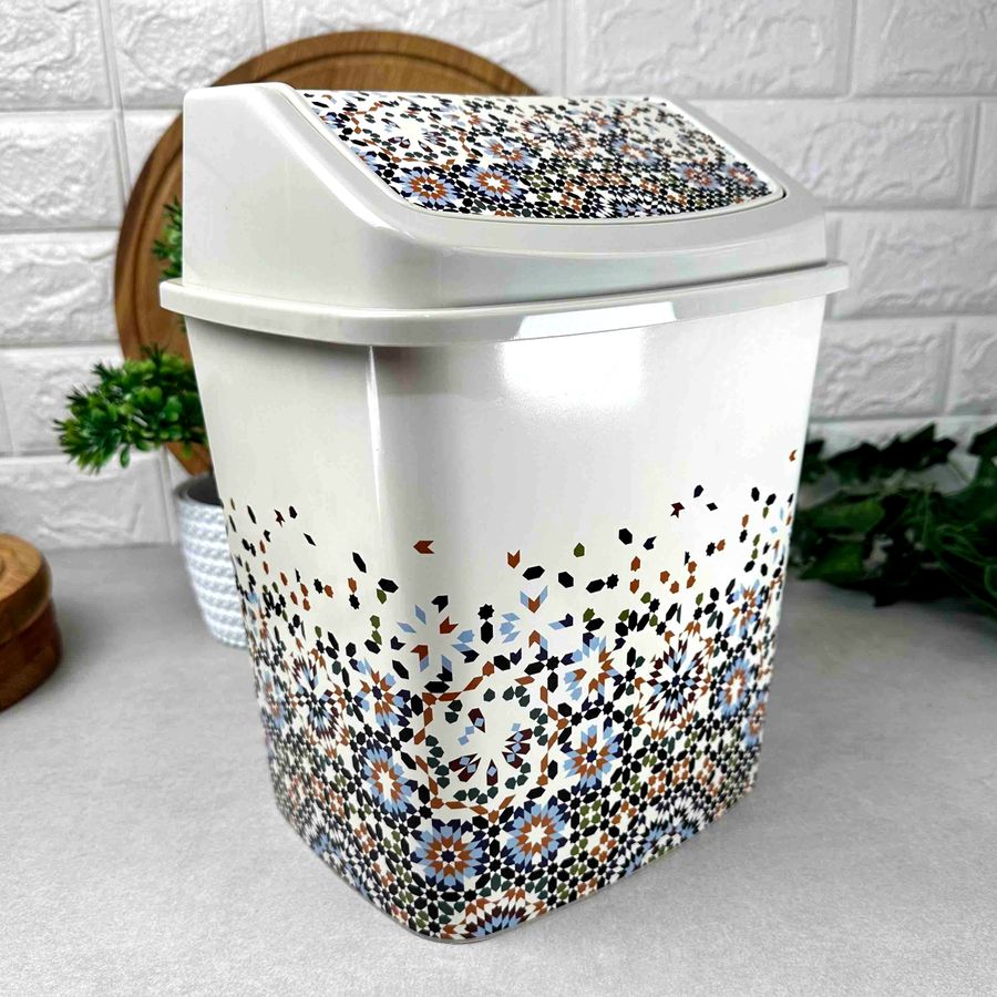 Пластикове відро для сміття з поворотною кришкою і декором "Мозаїка" , 341 Elif Elif Plastik