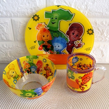Набор детской стеклянной посуды с мульт-героями Фиксики, детская посуда Hell