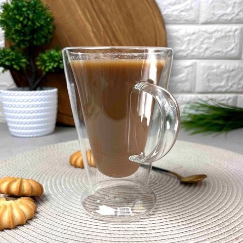 Конусна скляна чашка 350 мл з подвійними стінками Latte, чашки з подвійним дном Без бренда