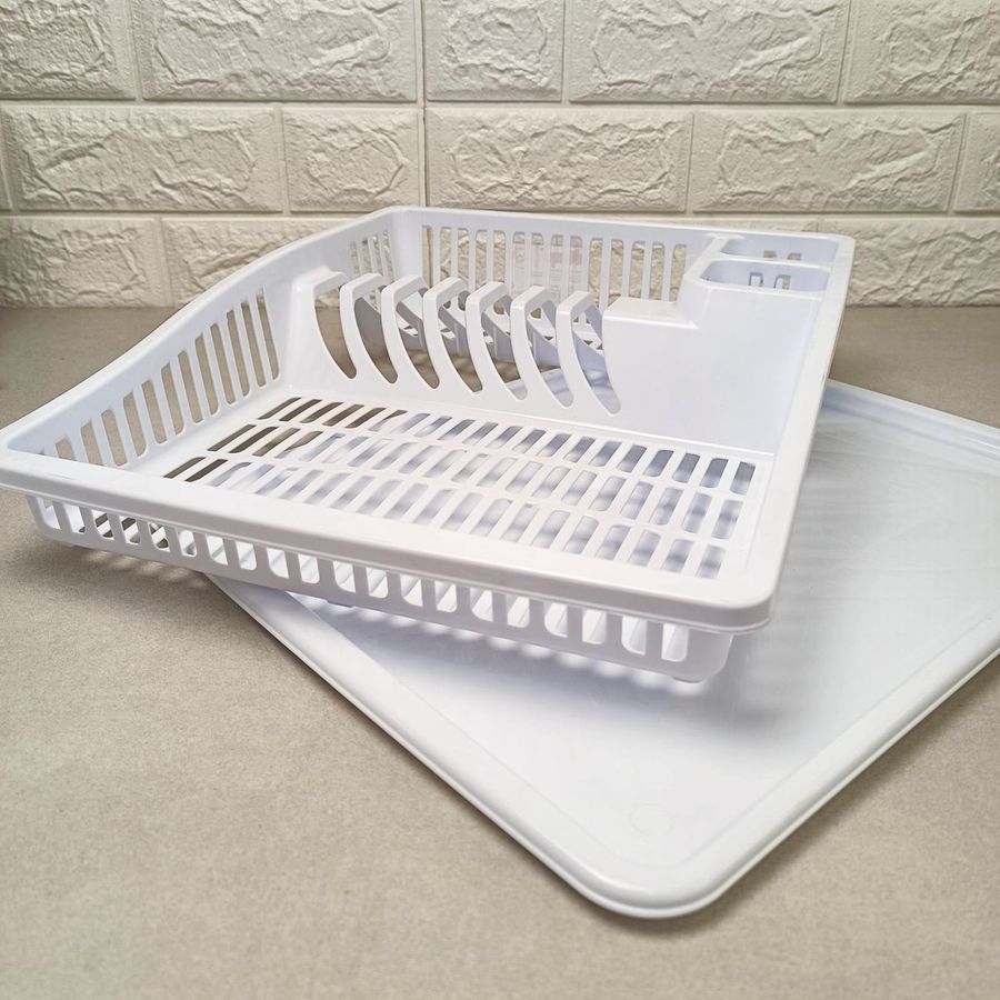 Пластиковая настольная сушилка для посуды с поддоном Белая 07107 Dunya Dunya Plastic