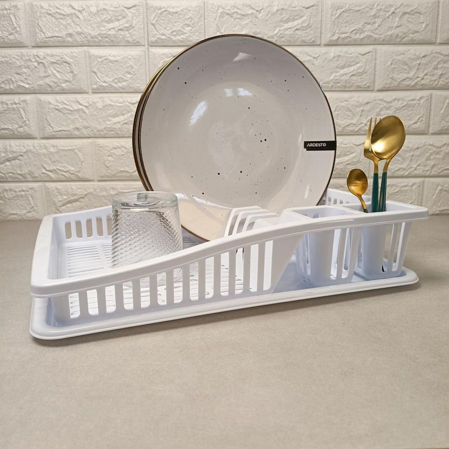 Пластикова настільна сушарка для посуду з піддоном Біла 07107 Dunya Dunya Plastic