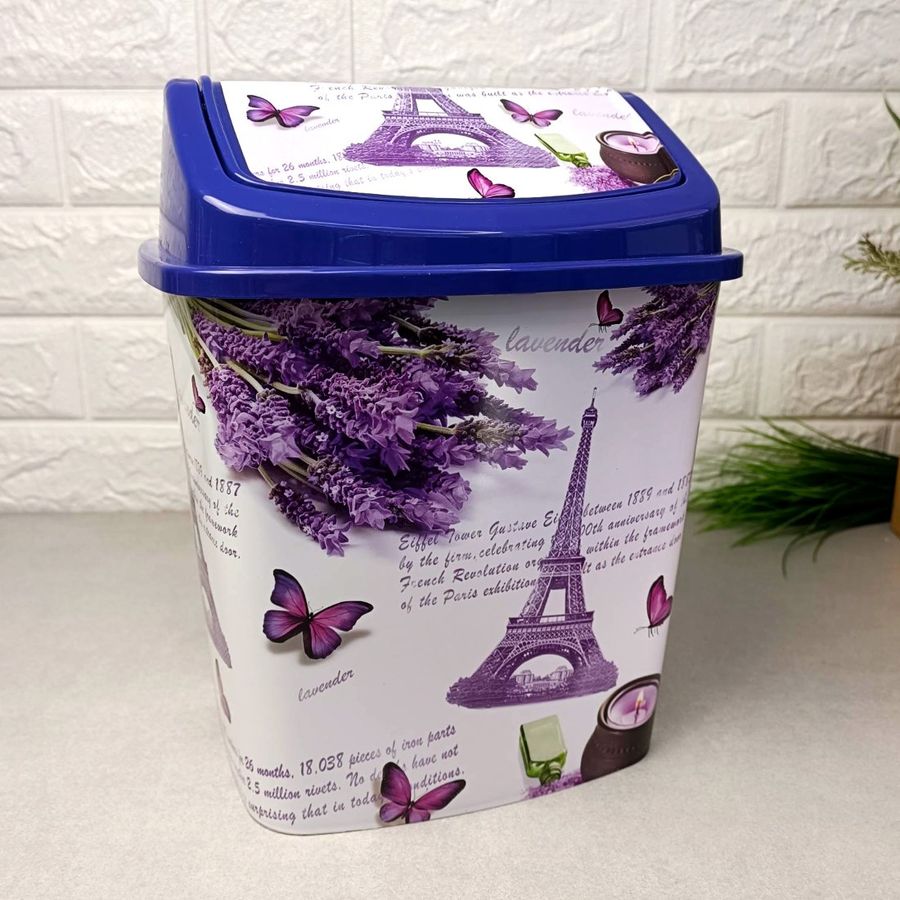 Бело-фиолетовое мусорное ведро с декором "Париж" и поворотной крышкой, 341 Elif Elif Plastik