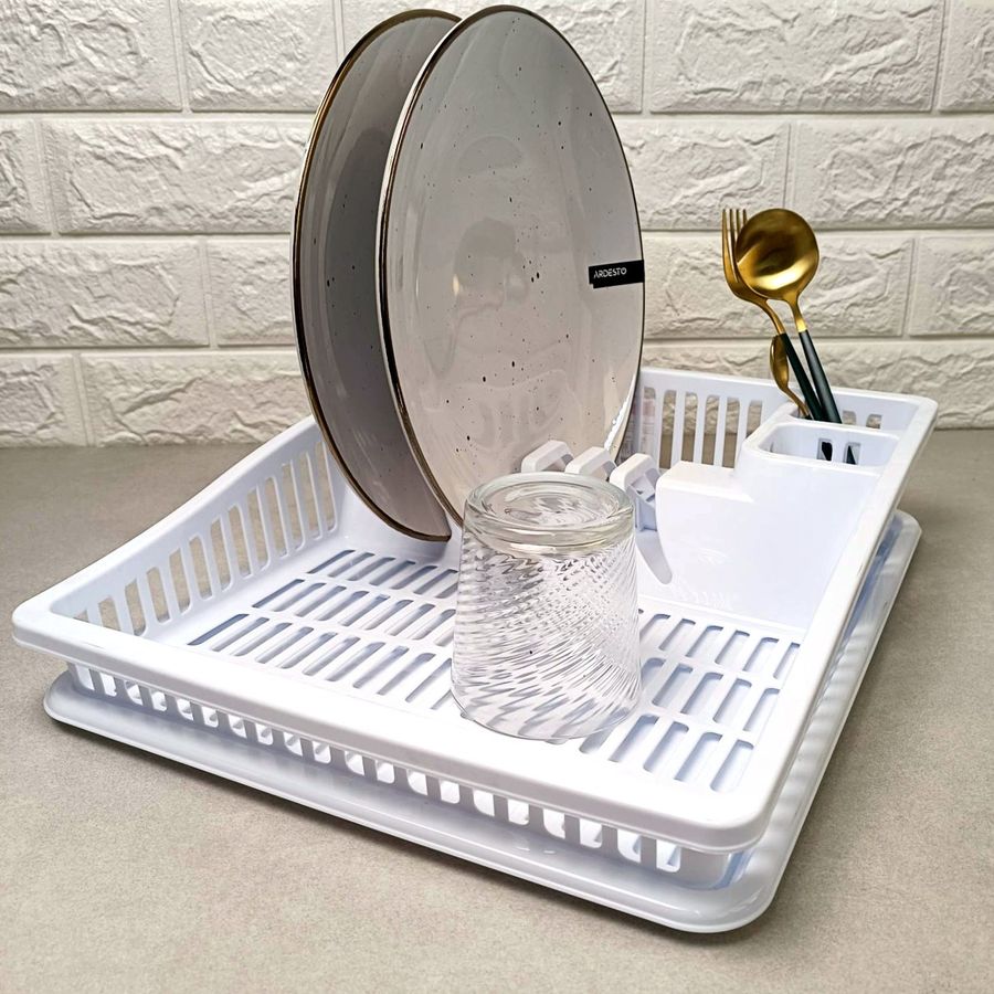 Пластиковая настольная сушилка для посуды с поддоном Белая 07107 Dunya Dunya Plastic