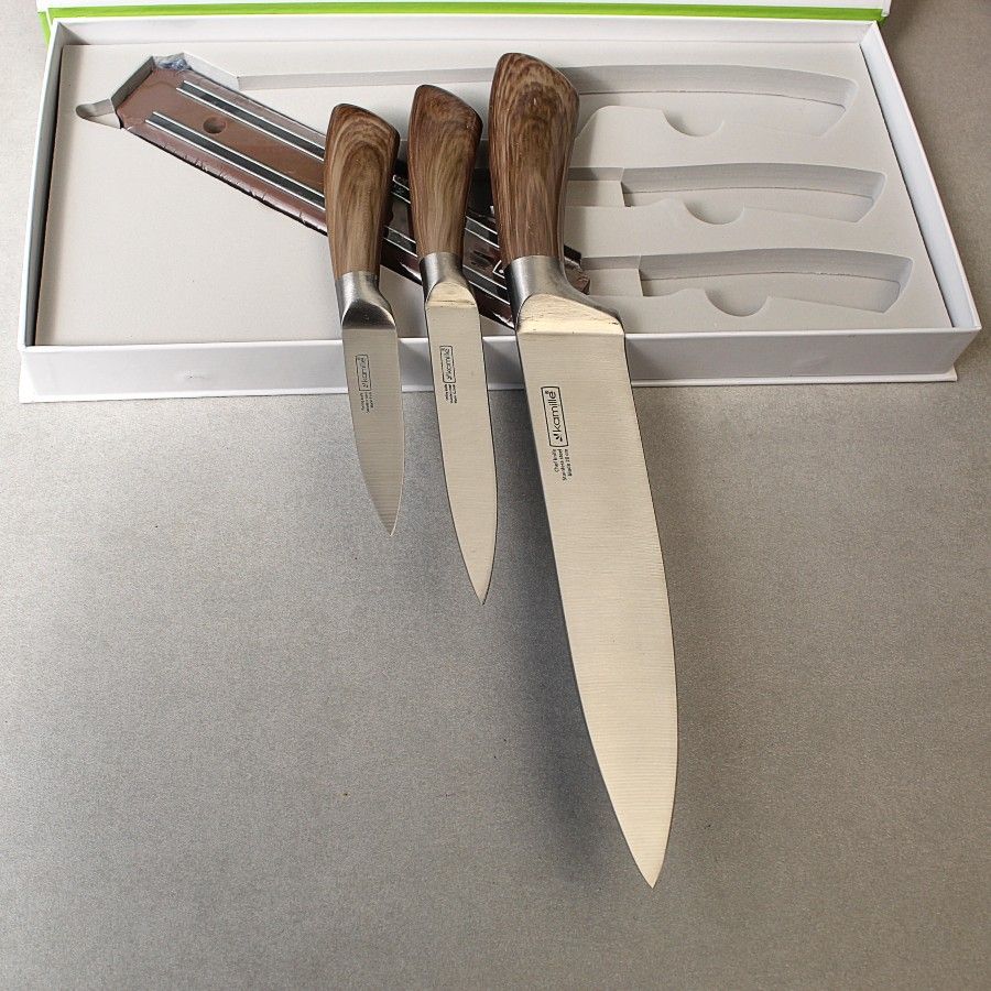 Набір кухонних ножів 4 предмети в подарунковій упаковці (3 ножі+магнітний тримач) Kamille