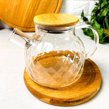 Стеклянный заварочный чайник с деревянной крышкой 1 л Sapphire Без бренда