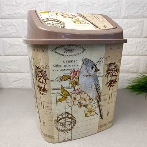 Кремовое мусорное ведро с плавающей крышкой , Птичка 341 Elif Elif Plastik