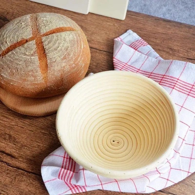 Круглая ротанговая корзинка 20 см для расстойки хлеба со сменным чехлом Hell