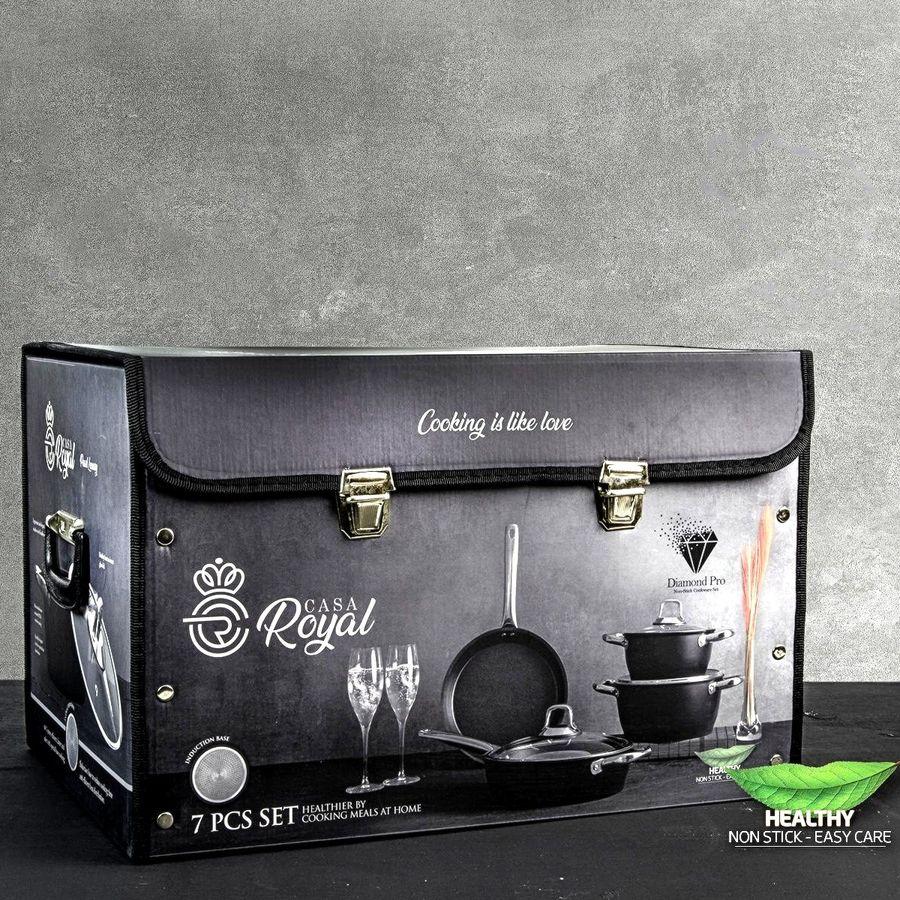 Набір посуду Casa Royal Pearl Luxury 7 пр.Greblon Diamond Pro Чорний Casa Royal