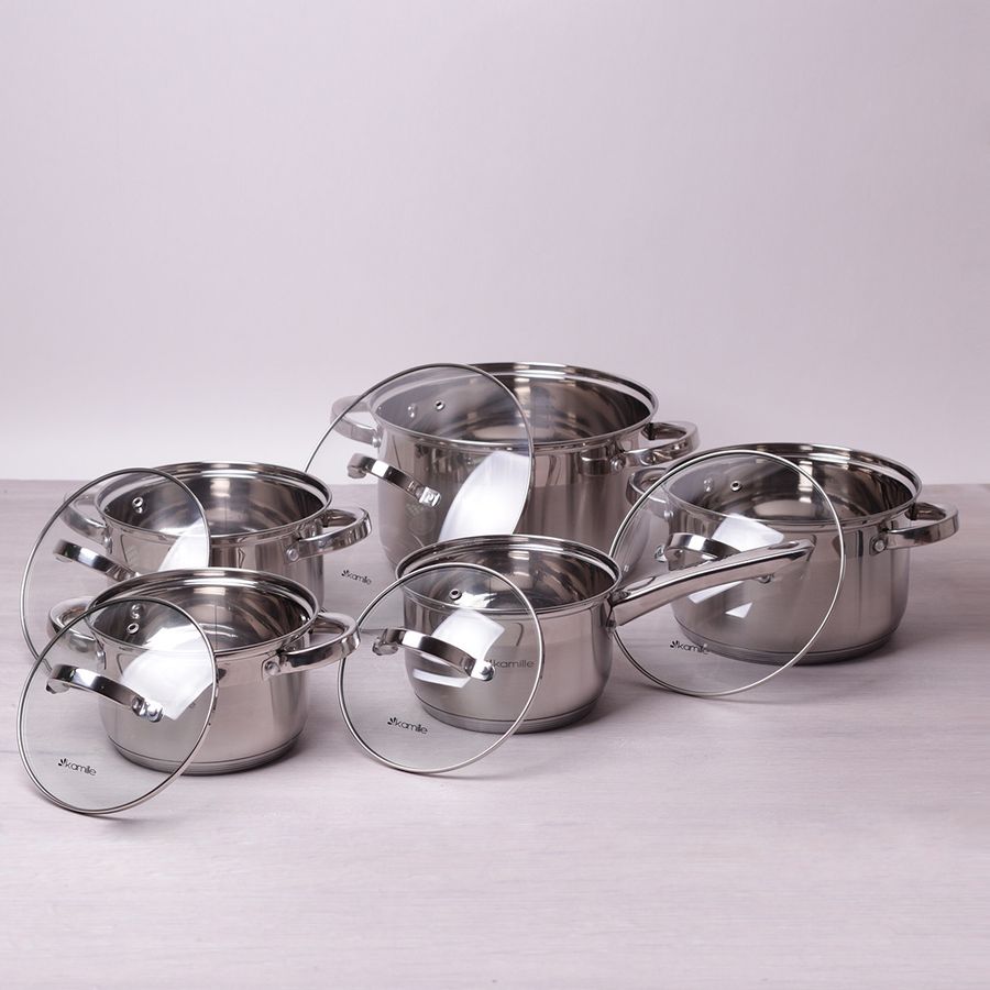 Набір посуду з 5 каструль з нержавіючої сталі 10 предметів для індукції Kamille Kamille