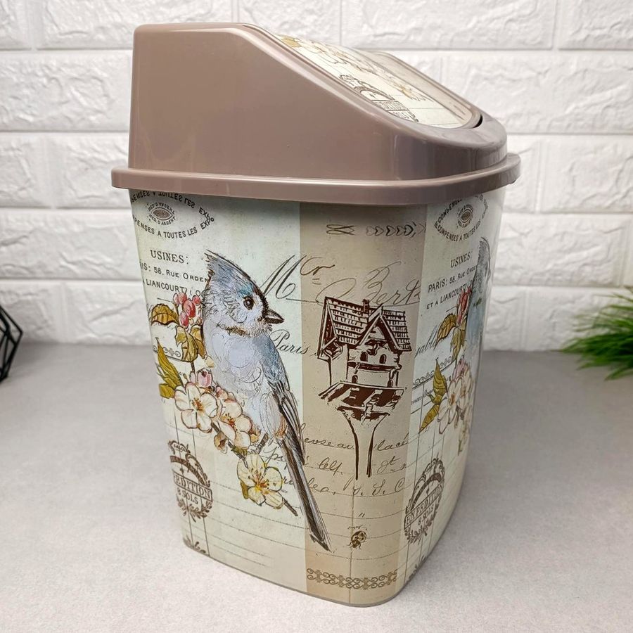 Кремовое мусорное ведро с плавающей крышкой , Птичка 341 Elif Elif Plastik