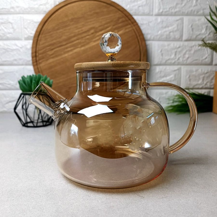 Заварочный стеклянный чайник для плиты 1л Янтарный перламутр Shine Crystal Hell