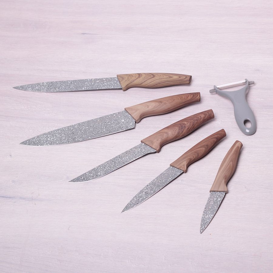 Набір кухонних ножів 6 предметів в подарунковій упаковці (5 ножів+овочечистка) Kamille Kamille