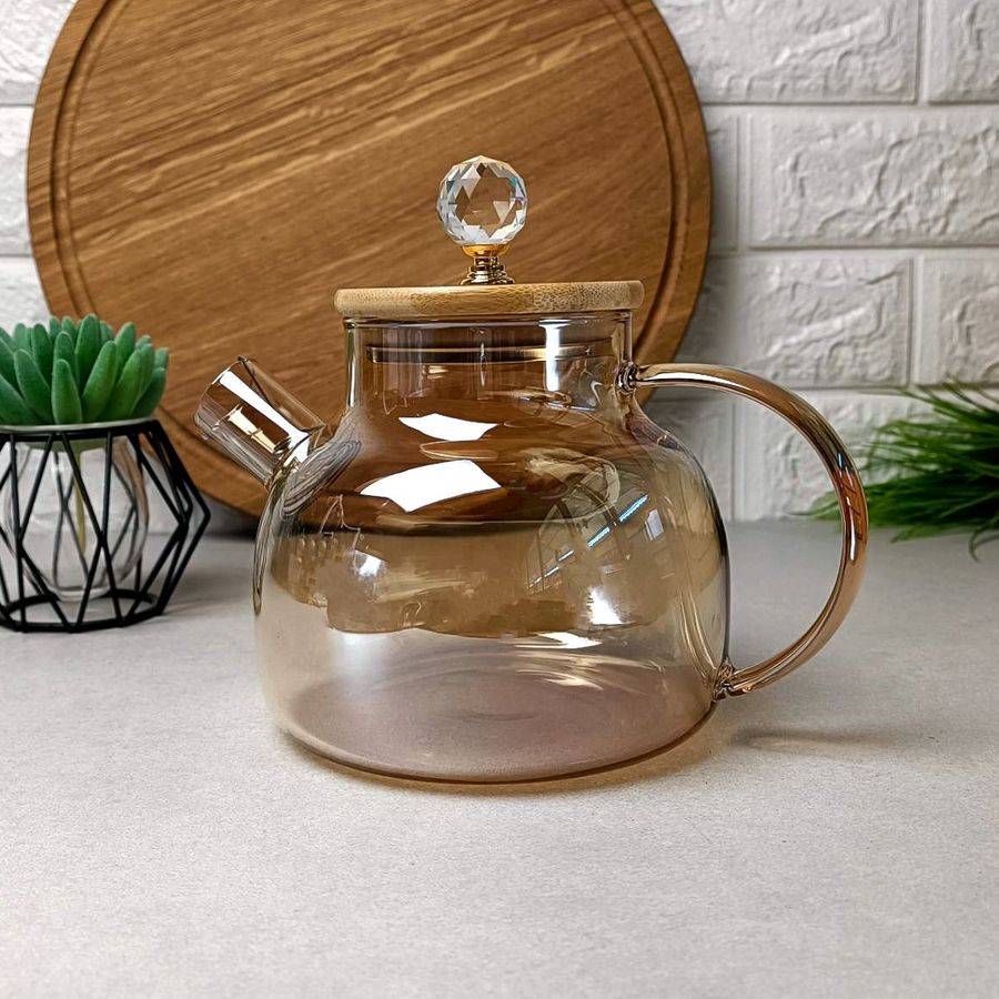 Заварочный стеклянный чайник для плиты 1л Янтарный перламутр Shine Crystal Hell