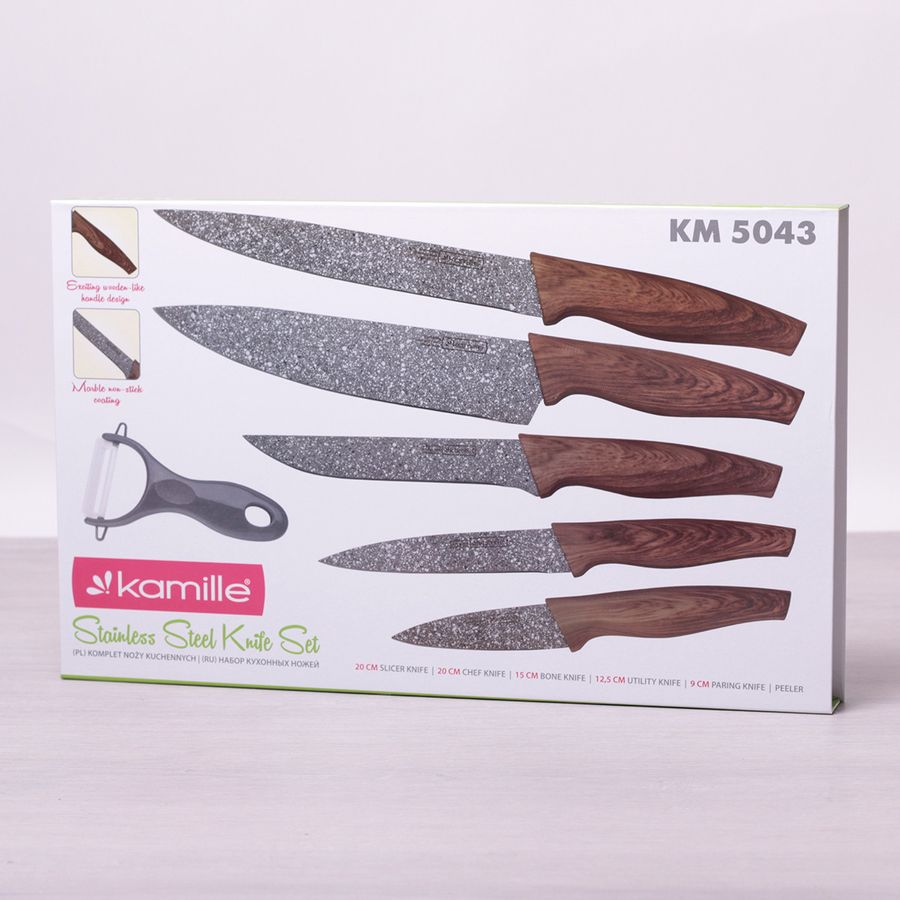 Набір кухонних ножів 6 предметів в подарунковій упаковці (5 ножів+овочечистка) Kamille Kamille