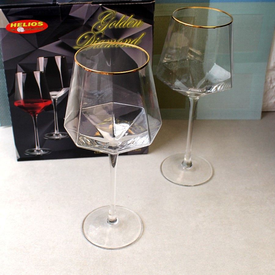 Набор больших бокалов для красного вина с золотой каймой Diamond 2 шт 520 мл (6491) Hell