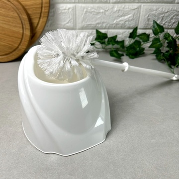 Белый напольный пластиковый ёрш для унитаза на подставке, волна "ФАЛА" Maxi Plast