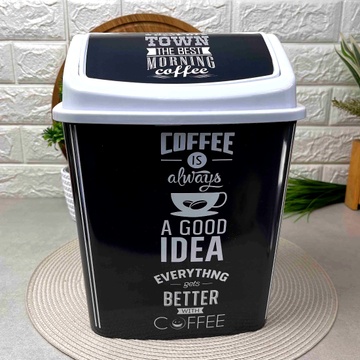 Чорне відро для сміття з декором кава і поворотною кришкою, 341 Elif Elif Plastik