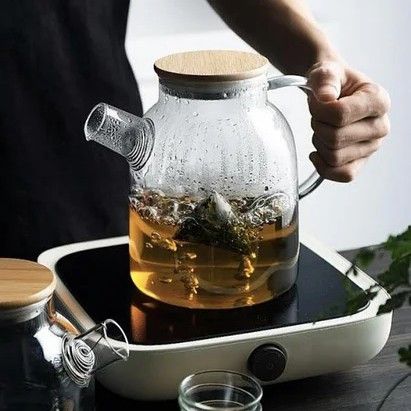 Большой стеклянный заварочный чайник с бамбуковой крышкой 1.5 л Ardesto Ardesto